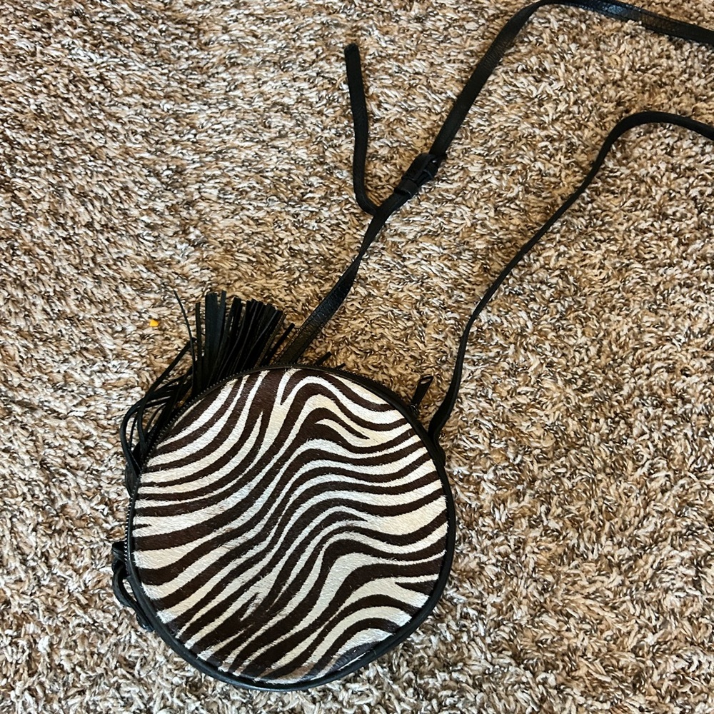Zebra Print Round Crossbody Bag